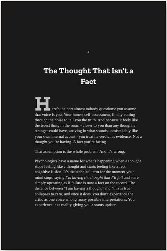 Interior page 1 from THE VOICE IN YOUR HEAD ISN'T YOURS — black-page editorial design